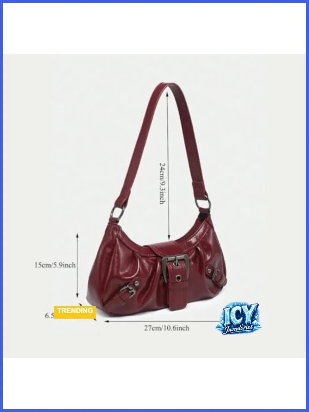 Y2K Faux Leather Hobo Shoulder Bag with Buckle Details Punk Clutch Purse